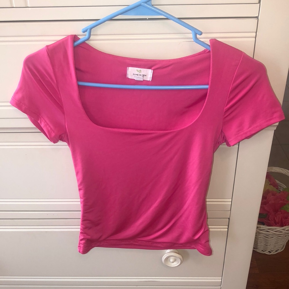 NWOT Pink Square Neck Short Sleeve Top